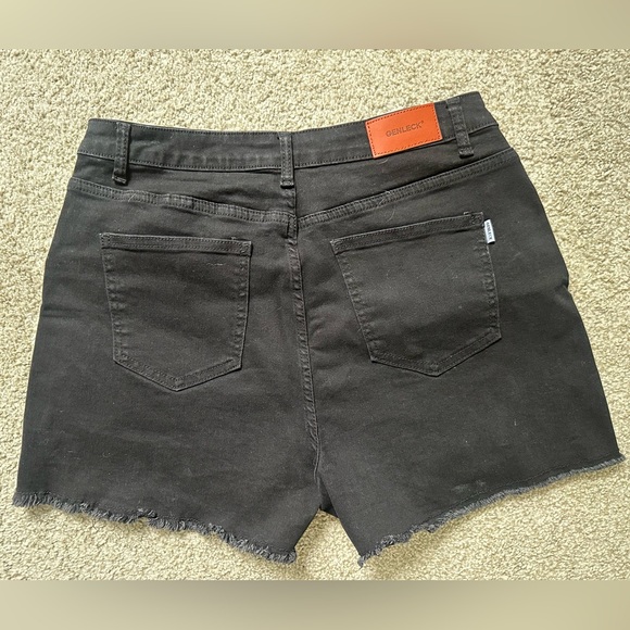 Women’s Black High Waisted Crossover Waistband Jean Shorts - Picture 2 of 5